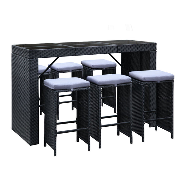 NNEDSZ 7 Piece Outdoor Dining Table Set - Black