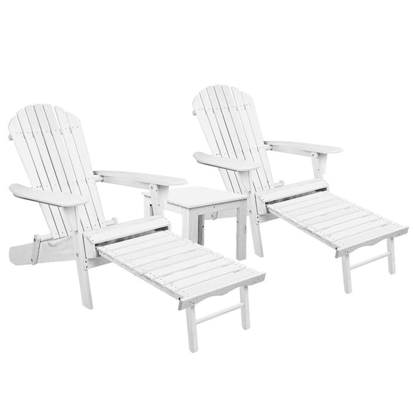 NNEDSZ 3 Piece Outdoor Adirondack Lounge Beach Chair Set - White