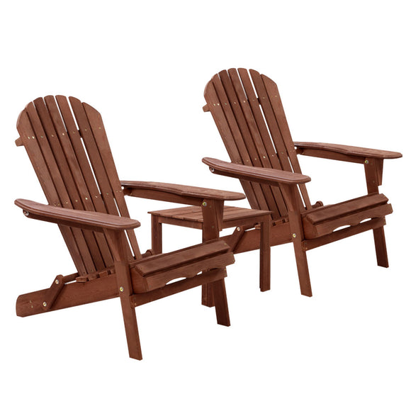 NNEDSZ 3PC Outdoor Setting Beach Chairs Table Wooden Adirondack Lounge Garden