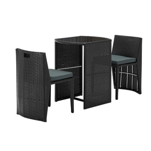 NNEDSZ 3 Piece PE Wicker Outdoor Table and Chair Set - Black