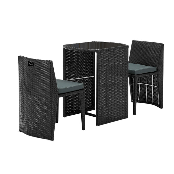 NNEDSZ 3 Piece PE Wicker Outdoor Table and Chair Set - Black