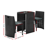 NNEDSZ 3 Piece PE Wicker Outdoor Table and Chair Set - Black