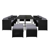 NNEDSZ 11 Piece PE Wicker Outdoor Dining Set - Black
