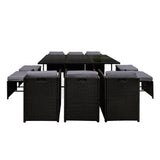 NNEDSZ 11 Piece PE Wicker Outdoor Dining Set - Black