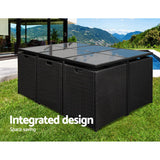 NNEDSZ 11 Piece PE Wicker Outdoor Dining Set - Black
