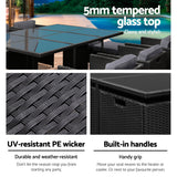NNEDSZ 11 Piece PE Wicker Outdoor Dining Set - Black