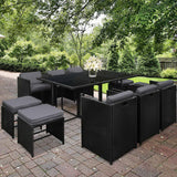 NNEDSZ 11 Piece PE Wicker Outdoor Dining Set - Black