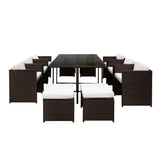 NNEDSZ 11 Piece PE Wicker Outdoor Dining Set - Brown & White