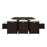 NNEDSZ 11 Piece PE Wicker Outdoor Dining Set - Brown & White