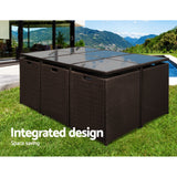 NNEDSZ 11 Piece PE Wicker Outdoor Dining Set - Brown & White