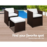 NNEDSZ 11 Piece PE Wicker Outdoor Dining Set - Brown & White