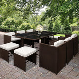 NNEDSZ 11 Piece PE Wicker Outdoor Dining Set - Brown & White