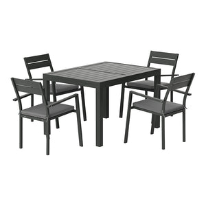 NNEDSZ 5pcs Outdoor Dining Set 4-Seater Aluminum Extension Table Chairs Lounge