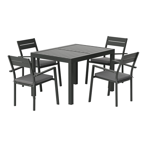 NNEDSZ 5pcs Outdoor Dining Set 4-Seater Aluminum Extension Table Chairs Lounge