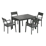 NNEDSZ 5pcs Outdoor Dining Set 4-Seater Aluminum Extension Table Chairs Lounge