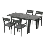 NNEDSZ 5pcs Outdoor Dining Set 4-Seater Aluminum Extension Table Chairs Lounge