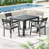 NNEDSZ 5pcs Outdoor Dining Set 4-Seater Aluminum Extension Table Chairs Lounge