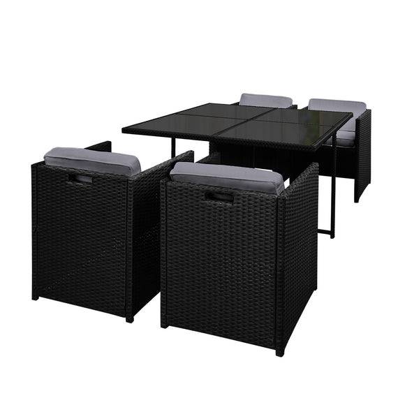 NNEDSZ 5 Piece Wicker Outdoor Dining Set - Black