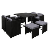 NNEDSZ 9 Piece Wicker Outdoor Dining Set - Black & Grey