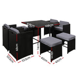 NNEDSZ 9 Piece Wicker Outdoor Dining Set - Black & Grey