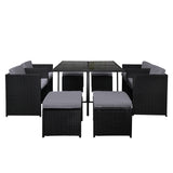 NNEDSZ 9 Piece Wicker Outdoor Dining Set - Black & Grey