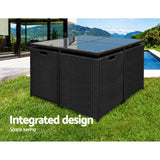 NNEDSZ 9 Piece Wicker Outdoor Dining Set - Black & Grey