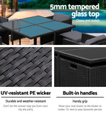 NNEDSZ 9 Piece Wicker Outdoor Dining Set - Black & Grey