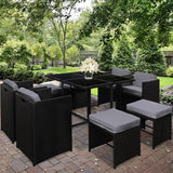 NNEDSZ 9 Piece Wicker Outdoor Dining Set - Black & Grey