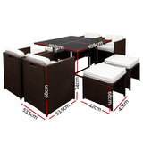 NNEDSZ 9 Piece Wicker Outdoor Dining Set - Brown & White