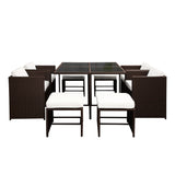NNEDSZ 9 Piece Wicker Outdoor Dining Set - Brown & White