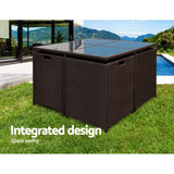 NNEDSZ 9 Piece Wicker Outdoor Dining Set - Brown & White