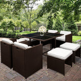 NNEDSZ 9 Piece Wicker Outdoor Dining Set - Brown & White