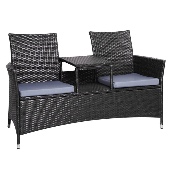 NNEDSZ 2 Seater Outdoor Wicker Bench - Black