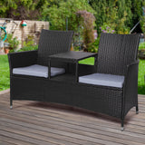 NNEDSZ 2 Seater Outdoor Wicker Bench - Black