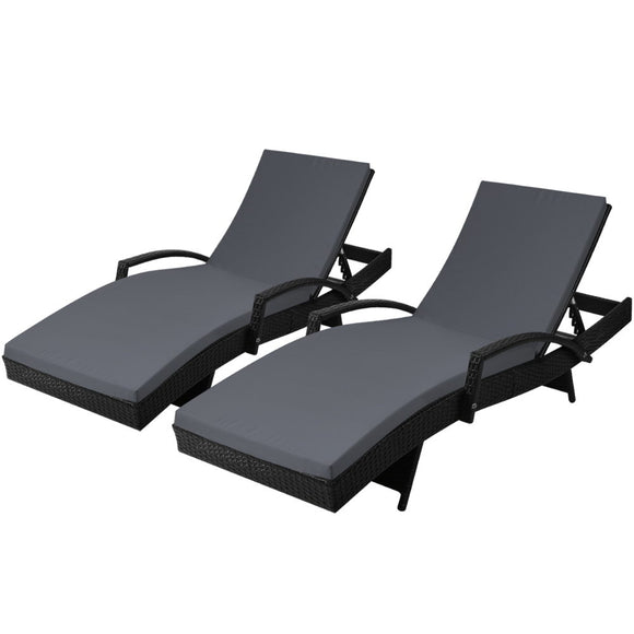 NNEDSZ Set of 2 Outdoor Sun Lounge Chair with Cushion - Black