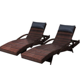 NNEDSZ Set of 2 Sun Lounge Outdoor Furniture Wicker Lounger Rattan Day Bed Garden Patio Brown