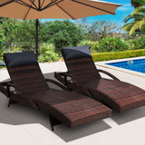 NNEDSZ Set of 2 Sun Lounge Outdoor Furniture Wicker Lounger Rattan Day Bed Garden Patio Brown