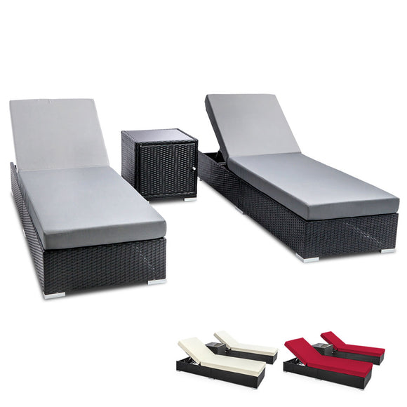 NNEDSZ Sun Lounge Wicker Lounger Setting Day Bed Chair Pool Furniture Rattan Sofa Cushion Garden Patio 3pc Gardeon Black Frame