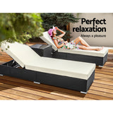 NNEDSZ Sun Lounge Wicker Lounger Setting Day Bed Chair Pool Furniture Rattan Sofa Cushion Garden Patio 3pc Gardeon Black Frame
