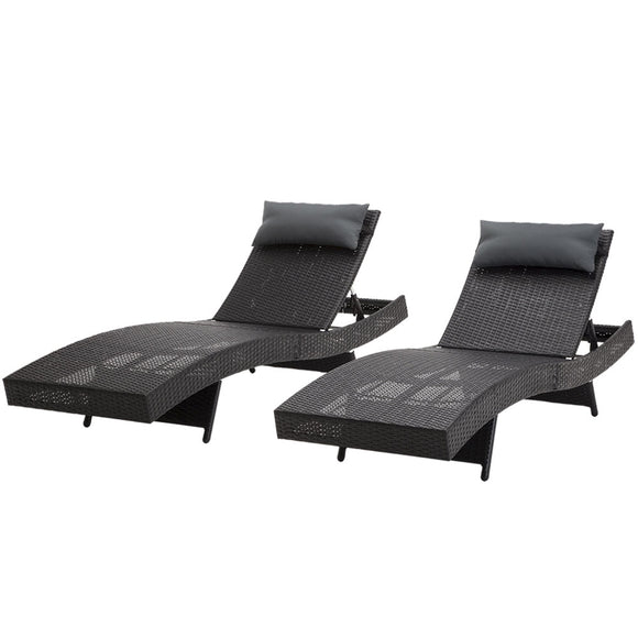 NNEDSZ Outdoor Sun Lounge Setting Wicker Lounger Day Bed Rattan Patio Furniture Black