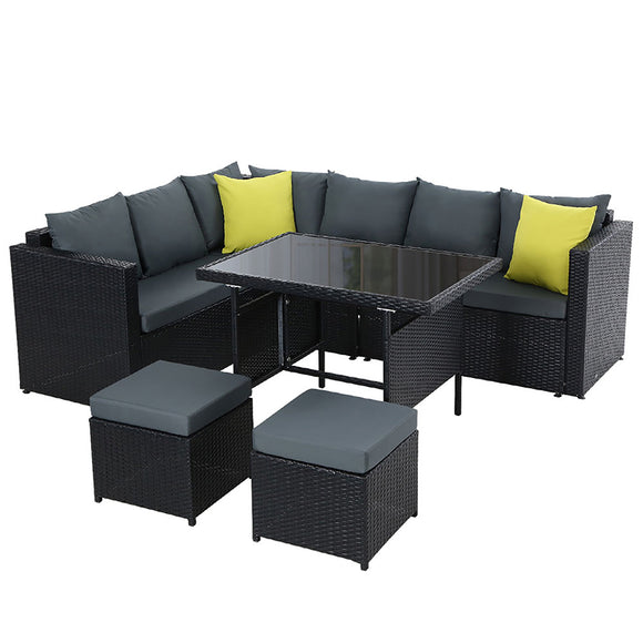 NNEDSZ Outdoor Furniture Patio Set Dining Sofa Table Chair Lounge Wicker Garden Black