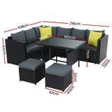 NNEDSZ Outdoor Furniture Patio Set Dining Sofa Table Chair Lounge Wicker Garden Black