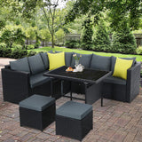 NNEDSZ Outdoor Furniture Patio Set Dining Sofa Table Chair Lounge Wicker Garden Black