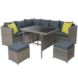 NNEDSZ Outdoor Furniture Patio Set Dining Sofa Table Chair Lounge Garden Wicker Grey