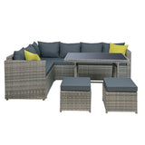 NNEDSZ Outdoor Furniture Patio Set Dining Sofa Table Chair Lounge Garden Wicker Grey