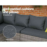 NNEDSZ Outdoor Furniture Patio Set Dining Sofa Table Chair Lounge Garden Wicker Grey