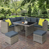 NNEDSZ Outdoor Furniture Patio Set Dining Sofa Table Chair Lounge Garden Wicker Grey