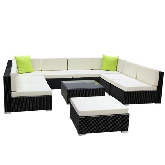 NNEDSZ 10PC Sofa Set with Storage Cover Outdoor Furniture Wicker