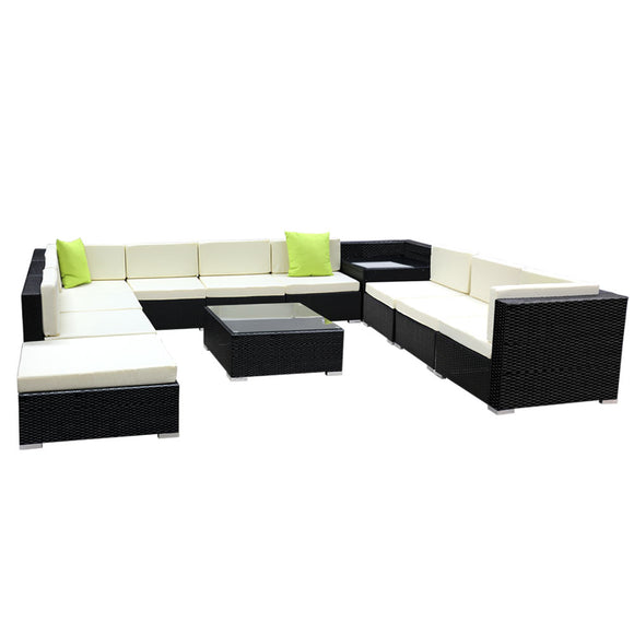 NNEDSZ 12PC Sofa Set with Storage Cover Outdoor Furniture Wicker