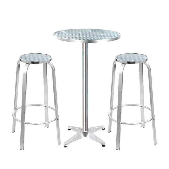 NNEDSZ Outdoor Bistro Set Bar Table Stools Adjustable Aluminium Cafe 3PC Round